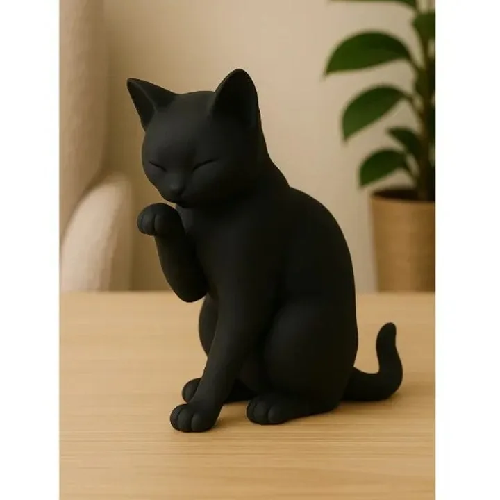 Gato preto a lamber a pata